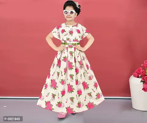 Girl's | A-Line Maxi Gown | Printed Full Length Frock Dress | Girls Dress (5-6 Years, Blue)-thumb0