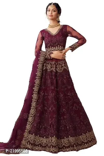 Net Embroidery Handwork Lehenga For Women