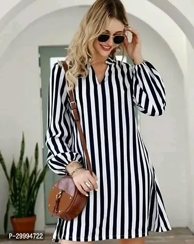 Stylish Multicoloured Crepe Striped Shirt Dress For Women-thumb0