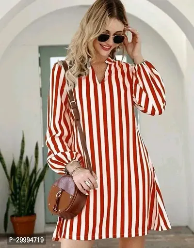 Stylish Multicoloured Crepe Striped Shirt Dress For Women