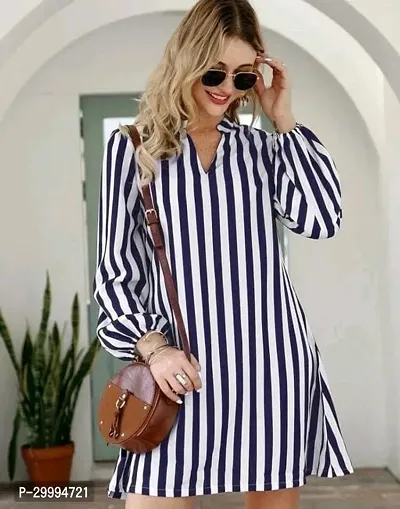 Stylish Multicoloured Crepe Striped Shirt Dress For Women