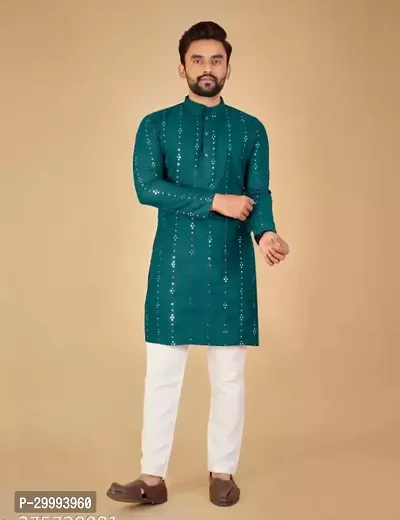 Stylish Green Cotton Kurtas For Men-thumb0