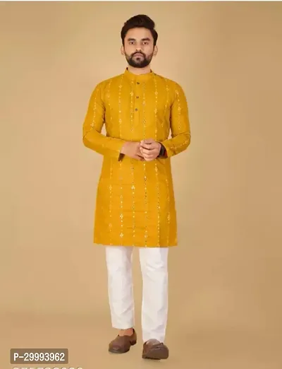 Stylish Yellow Cotton Kurtas For Men