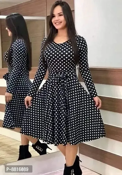 Classic Crepe Polka Dotted Dresses for Women-thumb0