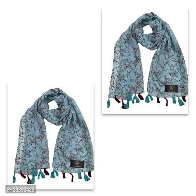 Elite Blue Twill Printed Stole For Women Pack Of 2-thumb0