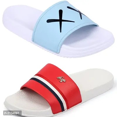 PERY-PAO Combo Mens Sliders Sky Blue , Brown, White, Red, Black, Grey Flipflop  Slippers