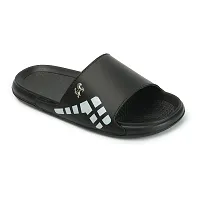 Stylish Black Rexine Solid Sliders For Men-thumb1