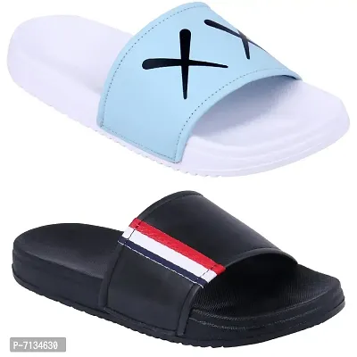 PERY-PAO Combo Mens Sliders Sky Blue , White , Grey , Black Flipflop  Slippers-thumb0