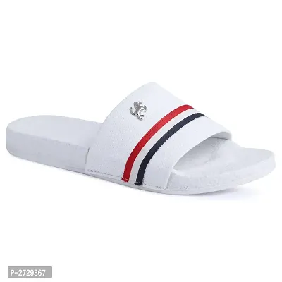 White Stripped Synthetic Casual Stylish Slide Slippers for Men