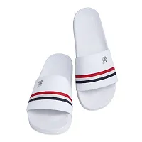 White Stripped Synthetic Casual Stylish Slide Slippers for Men-thumb1