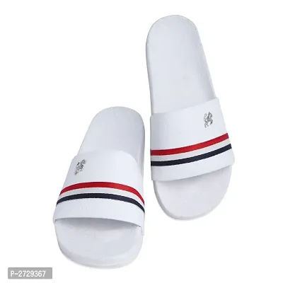 White Stripped Synthetic Casual Stylish Slide Slippers for Men-thumb2