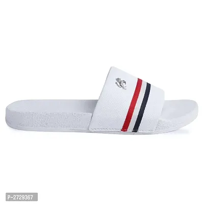 White Stripped Synthetic Casual Stylish Slide Slippers for Men-thumb3