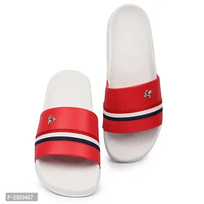 Men's White Red EVA Self Design Flip Flops-thumb0