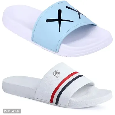 PERY-PAO Combo Mens Sliders Sky Blue , Brown, White, Red, Black, Grey Flipflop  Slippers