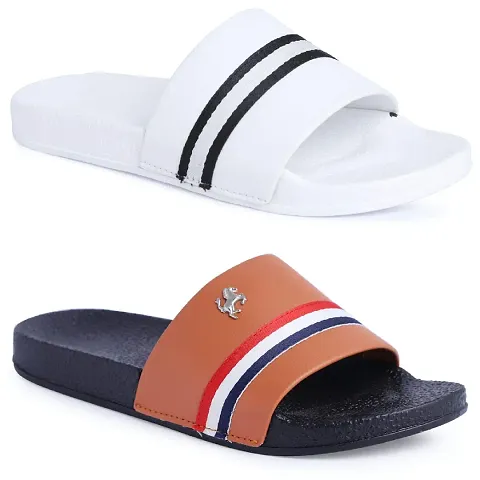 PERY-PAO Men's Combo Pack of 2 Flip-Flops Multicolour