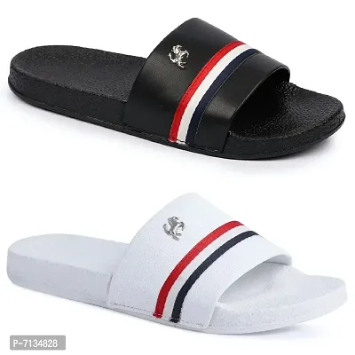 Shoe Mate Latest Sandal Men's Black  White , Grey Slippers Combo Pact of 2 Flip-Flops