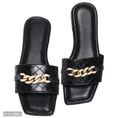 Elegant Black Rexine Solid Sandals For Women-thumb5