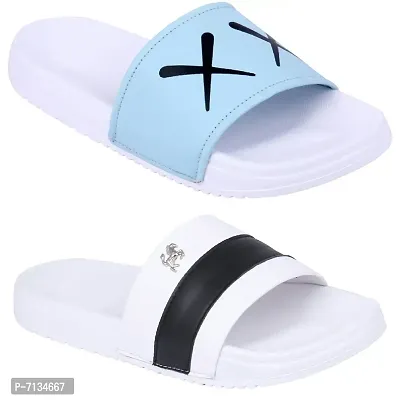 PERY-PAO Combo Mens Sliders Sky Blue , White , Grey , Black Flipflop  Slippers-thumb0