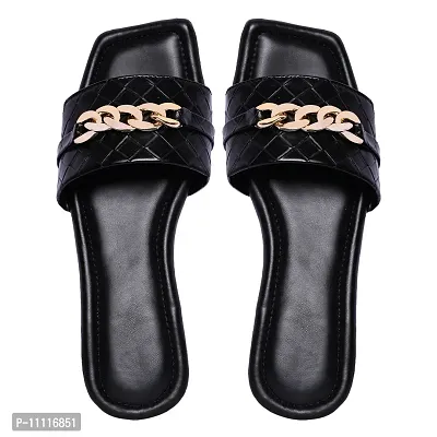 Elegant Black Rexine Solid Sandals For Women