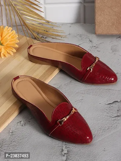 Elegant Maroon Rexine Solid Fashion Flats For Women