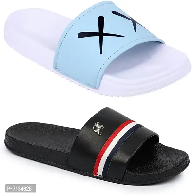 PERY-PAO Combo Mens Sliders Sky Blue , Brown, White, Red, Black, Grey Flipflop  Slippers-thumb0