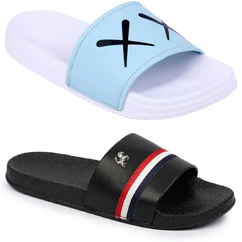 PERY-PAO Combo Mens Sliders Sky Blue , Brown, White, Red, Black, Grey Flipflop  Slippers