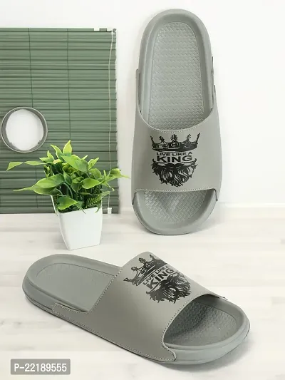 Stylish Grey Rexine Solid Sliders For Men-thumb0