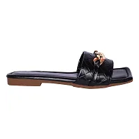 Elegant Black Rexine Solid Sandals For Women-thumb1