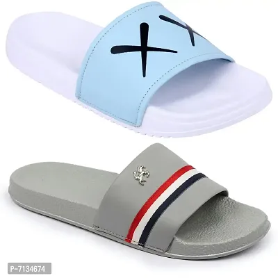 PERY-PAO Combo Mens Sliders Sky Blue , Brown, White, Red, Black, Grey Flipflop  Slippers