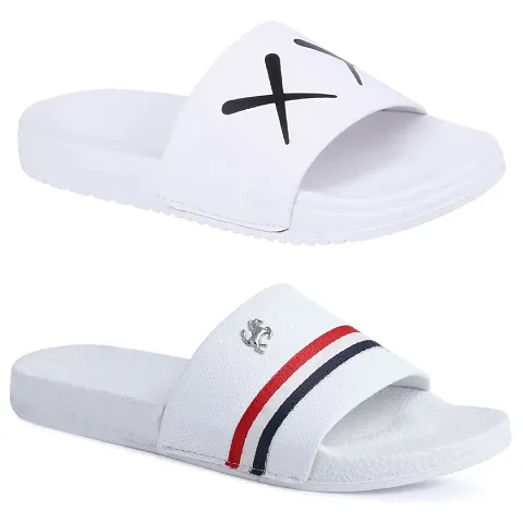 PERY-PAO Mens Combo Comfort Sliders White, Brown, Red, Black, Grey Boys Flip-Flops