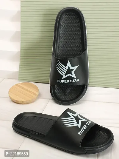 Stylish Black Rexine Solid Sliders For Men-thumb0