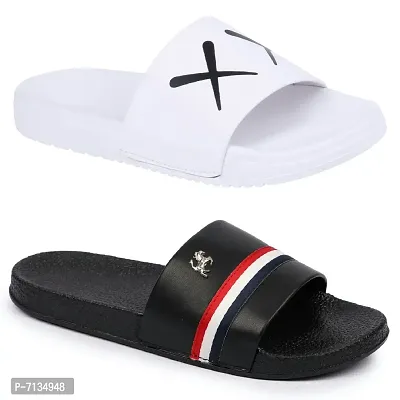 PERY-PAO Mens Combo Comfort Sliders White, Brown, Red, Black, Grey Boys Flip-Flops