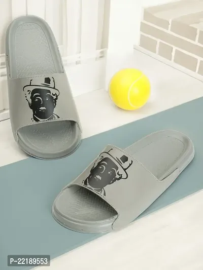 Stylish Grey Rexine Solid Sliders For Men