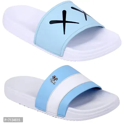 PERY-PAO Combo Mens Sliders Sky Blue , White , Grey , Black Flipflop  Slippers-thumb0