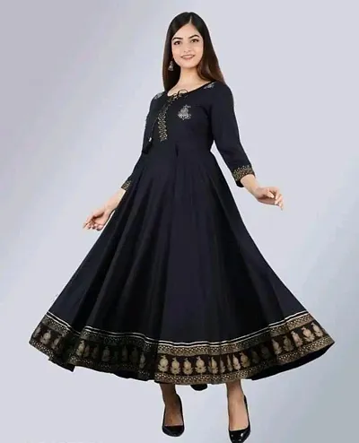 Womens Rayon Printed Anarkali Long Kurta