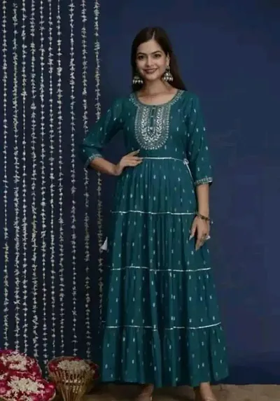 Stylish Cotton Blend Embroidered Tiered Kurta