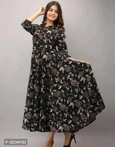 Stylish Black Rayon Printed Kurta For Women-thumb0