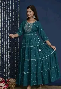 Stylish Green Rayon Printed Kurta For Women-thumb1