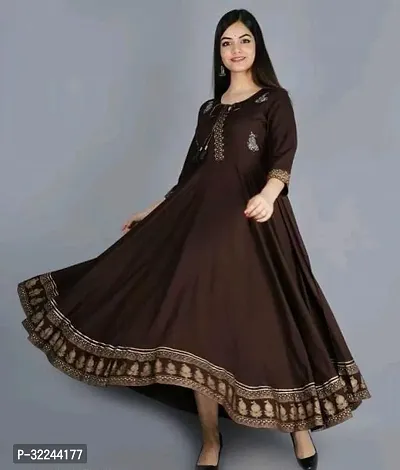 Stylish Brown Rayon Printed Kurta For Women-thumb0