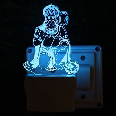 HANUMANJI 3D Optical Acrylic Night Lamp, 7 Colors RGB Auto Colour Changing LED Plug and Play Night Light, Office Light, Best for Gift - Pack of 1 (SD036,Multicolour, 3 Inch)
