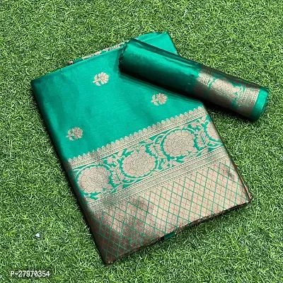 Stylish Green Banarasi Silk  Saree with Running Blouse