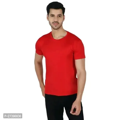 Stylish Red Cotton Blend Solid Round Neck T-Shirts For Men-thumb0