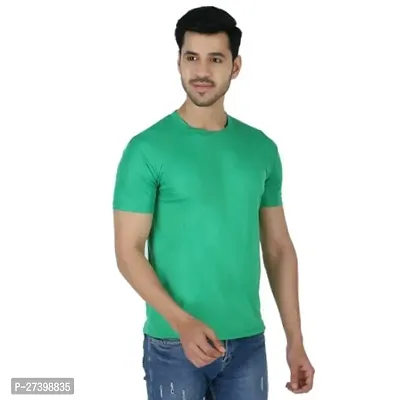 Stylish Green Cotton Blend Solid Round Neck T-Shirts For Men-thumb0