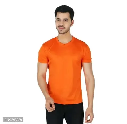 Stylish Orange Cotton Blend Solid Round Neck T-Shirts For Men-thumb0