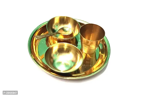Small Size Brass Pooja Thali Set of 5 Pcs, Pooja Plate with 2 Bowl, 1 Glass and 1 Spoon-thumb0