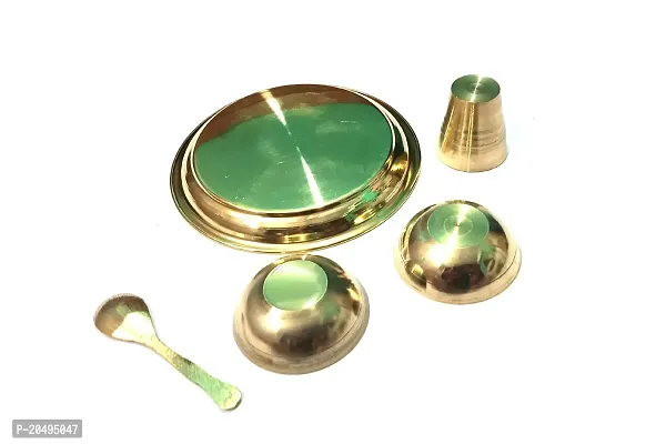 Small Size Brass Pooja Thali Set of 5 Pcs, Pooja Plate with 2 Bowl, 1 Glass and 1 Spoon-thumb3