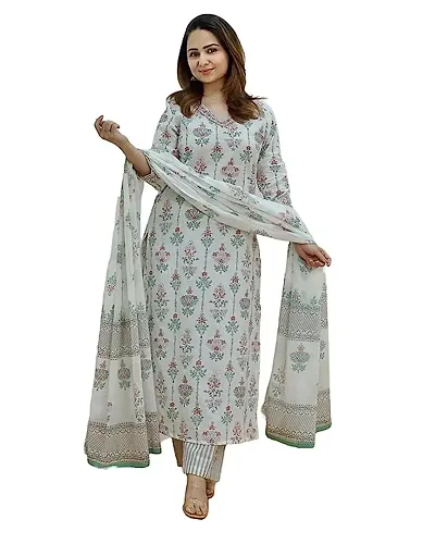 Stylish Viscose Rayon Printed Kurta Bottom Dupatta Set