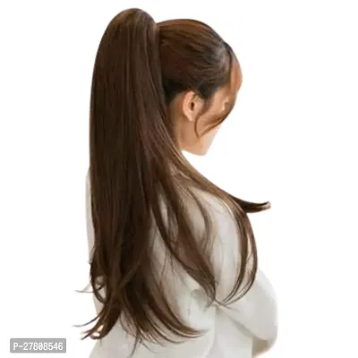 Thicklengths Women's Synthetic Straight Brown Ribbon Ponytail Hair Extension Pack of 1, Best Pony Extensions For Parties, Weddings.