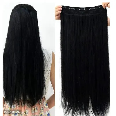 Thicklengths 22-Inch 5 Clip Black Straight Synthetic Hair Extension For Women and Girls Transform Your Look With Our Hair Extensions-thumb0