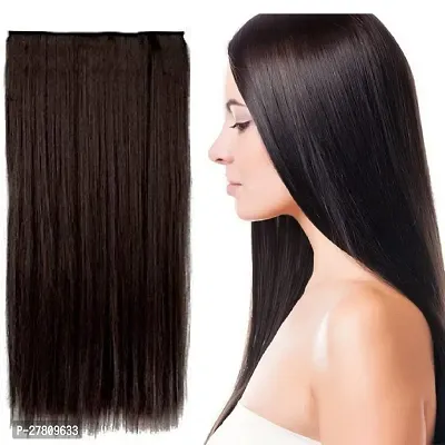 Thicklengths 22-Inch 5 Clip Brown Straight Synthetic Hair Extension For Women and Girls Transform Your Look With Our Hair Extensions-thumb0